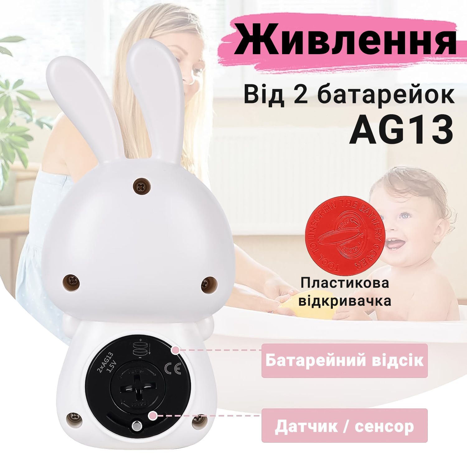 Дитячий термометр для ванної в формі зайчика UChef BT-02, для вимірювання температури води, Білий 8