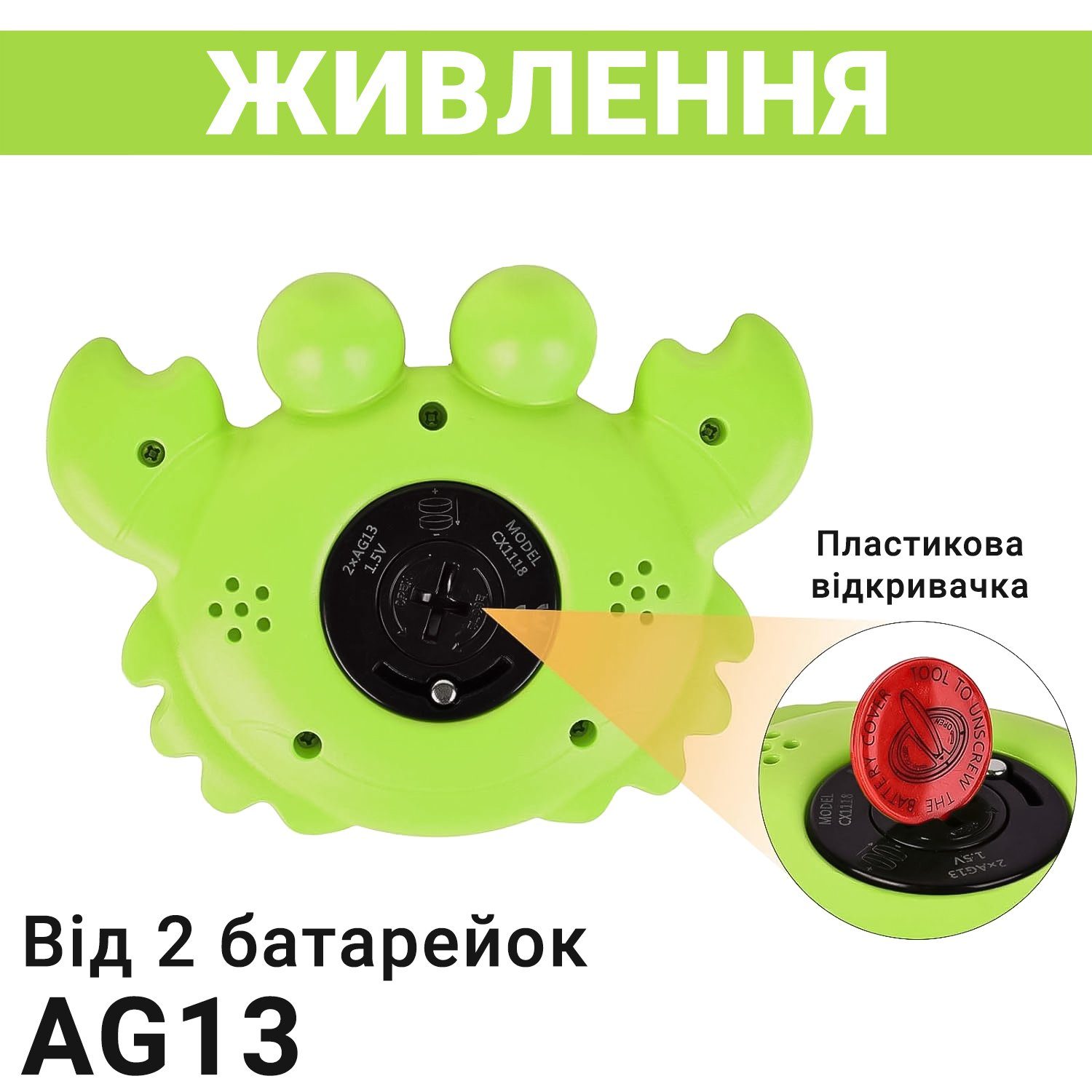 Дитячий термометр для ванної в формі краба UChef BT-01, для вимірювання температури води, Зелений 8