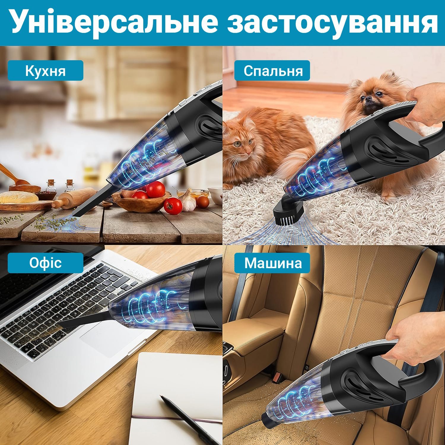 Акумуляторний автомобільний пилосос Podofo W7416, портативний, з сухим та вологим очищенням 11