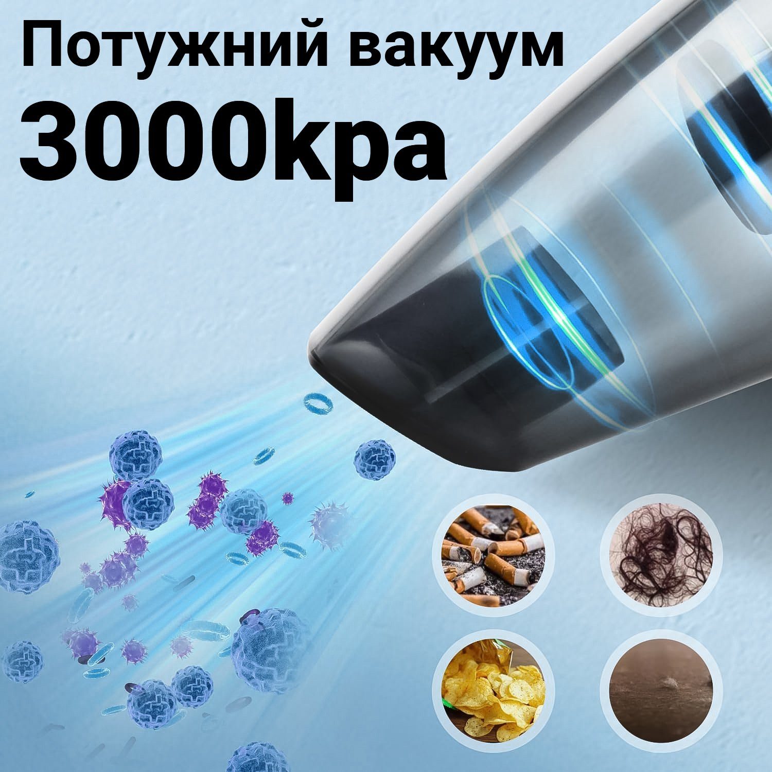 Акумуляторний автомобільний пилосос Podofo W7416, портативний, з сухим та вологим очищенням 6