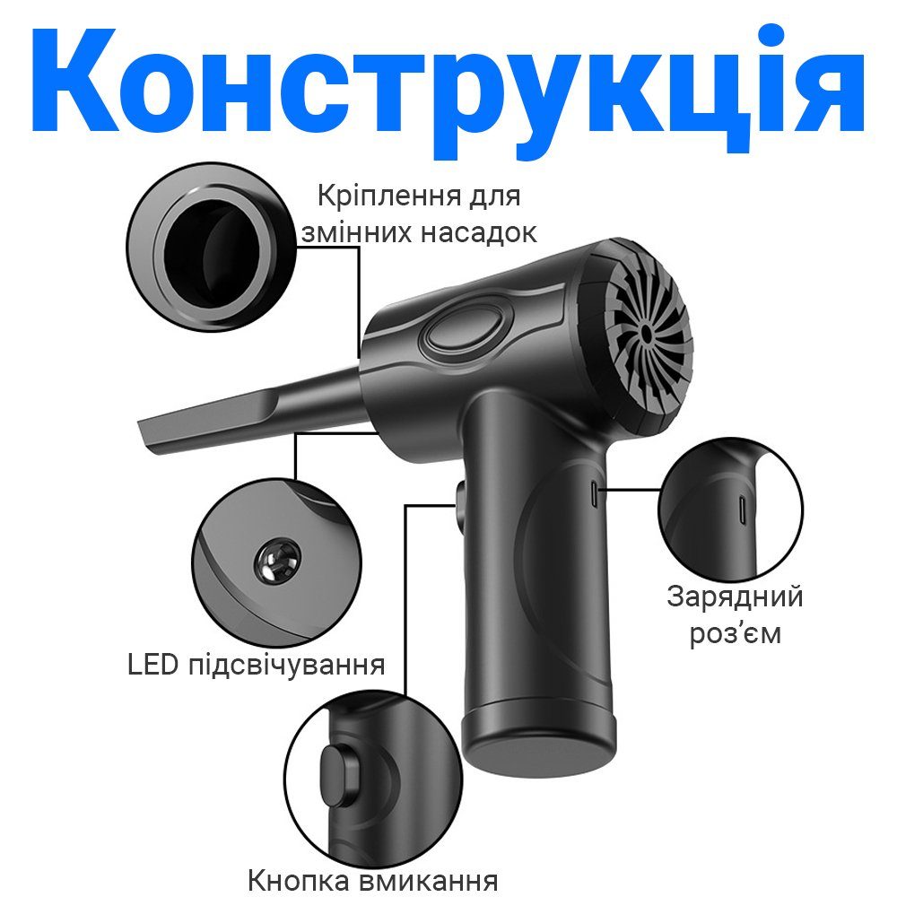 Портативний акумуляторний повітряний компресор Addap PAD-01, для продувки пилу та очищення клавіатури, комп'ютера, побутової техніки 4