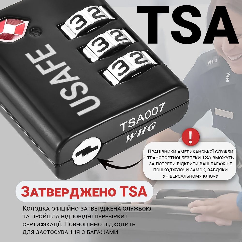 Замок навісний з 3-значним механічним кодом для багажу USafe CP-03-TSA, металева колодка з комбінацією та TSA доступом 4