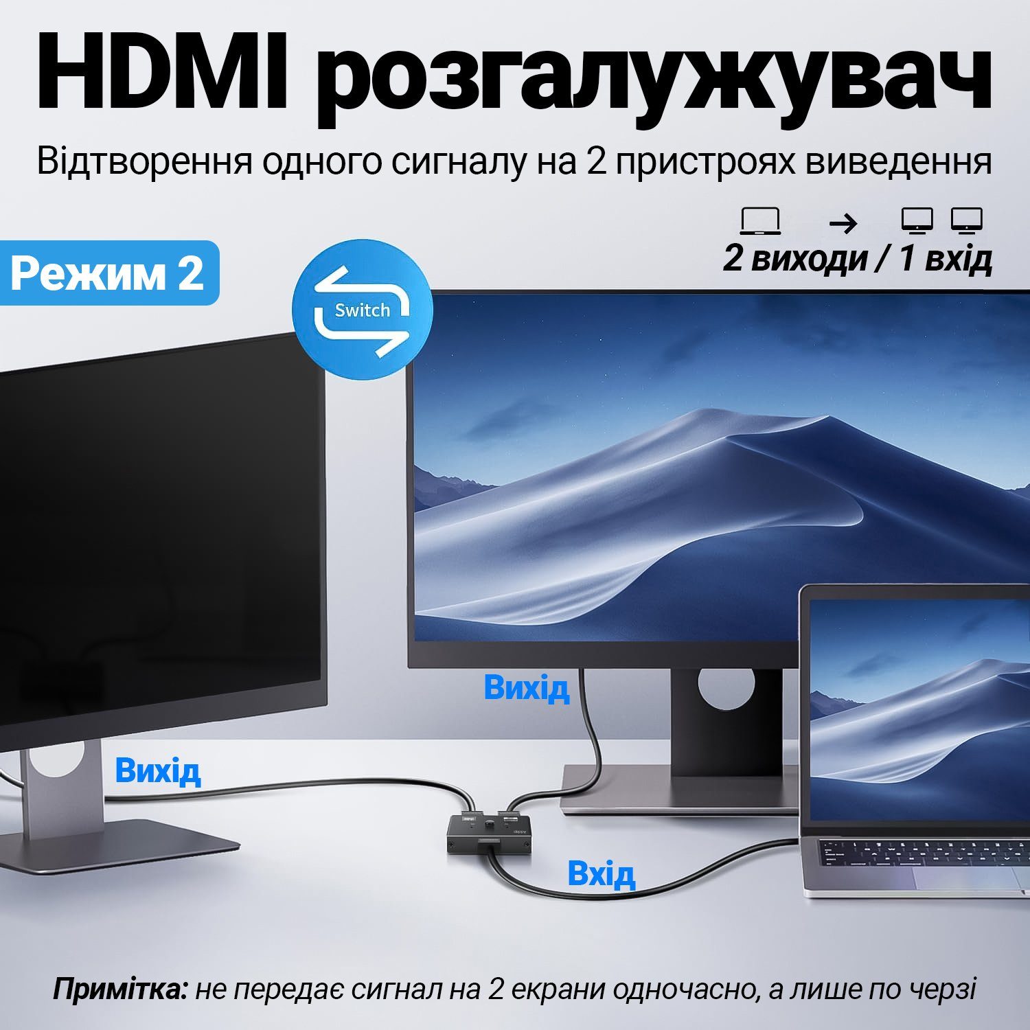 4K HDMI розгалужувач двонаправлений Bi-Direction Switch на 2 порти Addap HVS-12 | перемикач + комутатор 2 в 1 5