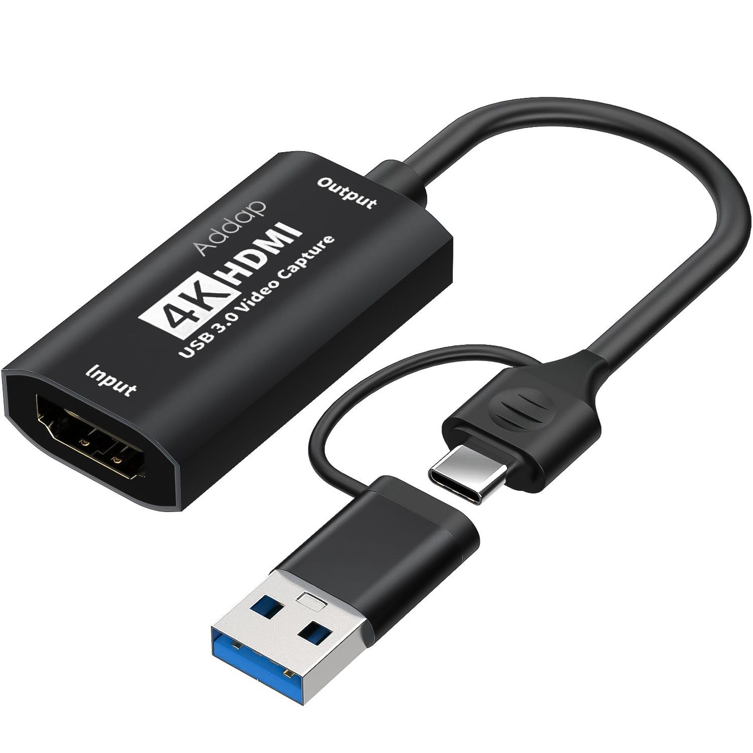 2в1 зовнішня карта відеозахоплення з HDMI на Type-C та USB-A інтерфейси Addap VCC-06, для запису, стримінгу та оцифрування відео, 4K 11