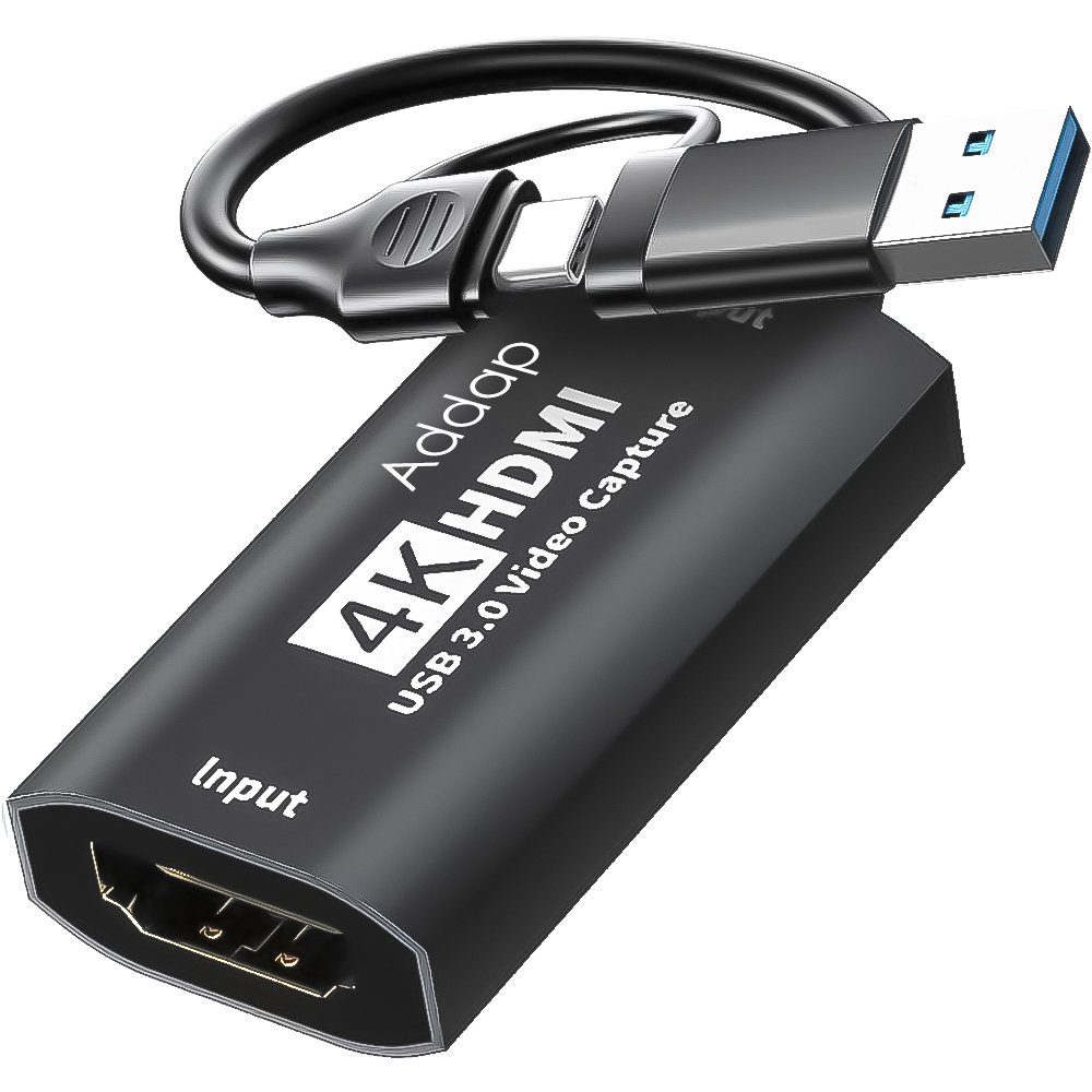 2в1 зовнішня карта відеозахоплення з HDMI на Type-C та USB-A інтерфейси Addap VCC-06, для запису, стримінгу та оцифрування відео, 4K