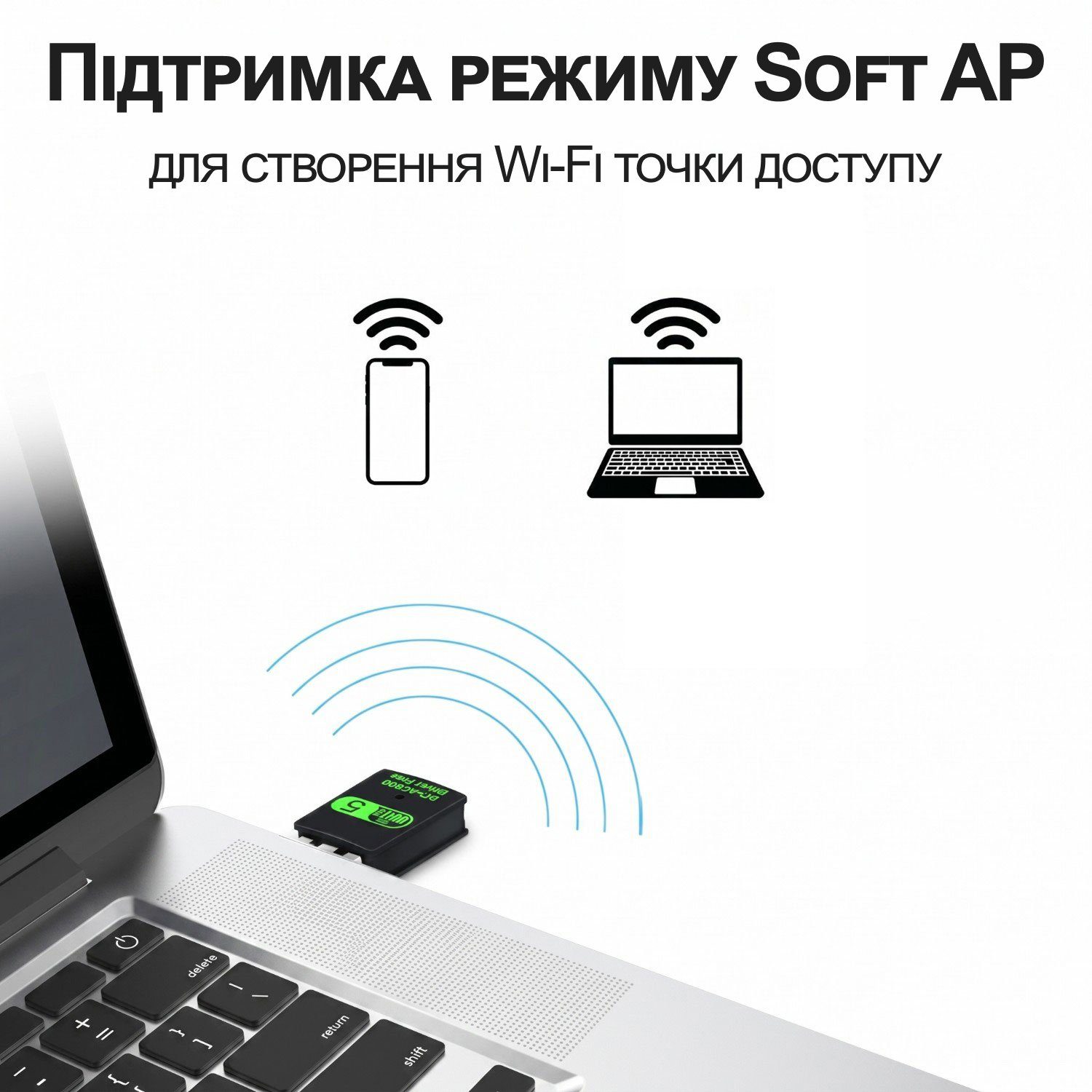Зовнішній мережевий адаптер 2в1: WiFi + Bluetooth, з USB підключенням Addap UWA-08 | двохдіапазонний 2,4-5 ГГц, 600 Мбіт/с 7