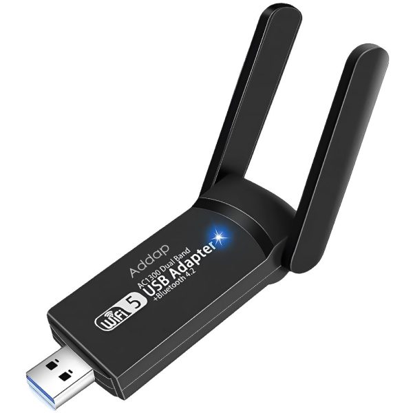 Двохдіапазонний мережевий USB Wi-Fi + Bluetooth адаптер Addap UWA-07 , бездротова мережева карта, 2.4/5GHz, 1300 Mbps