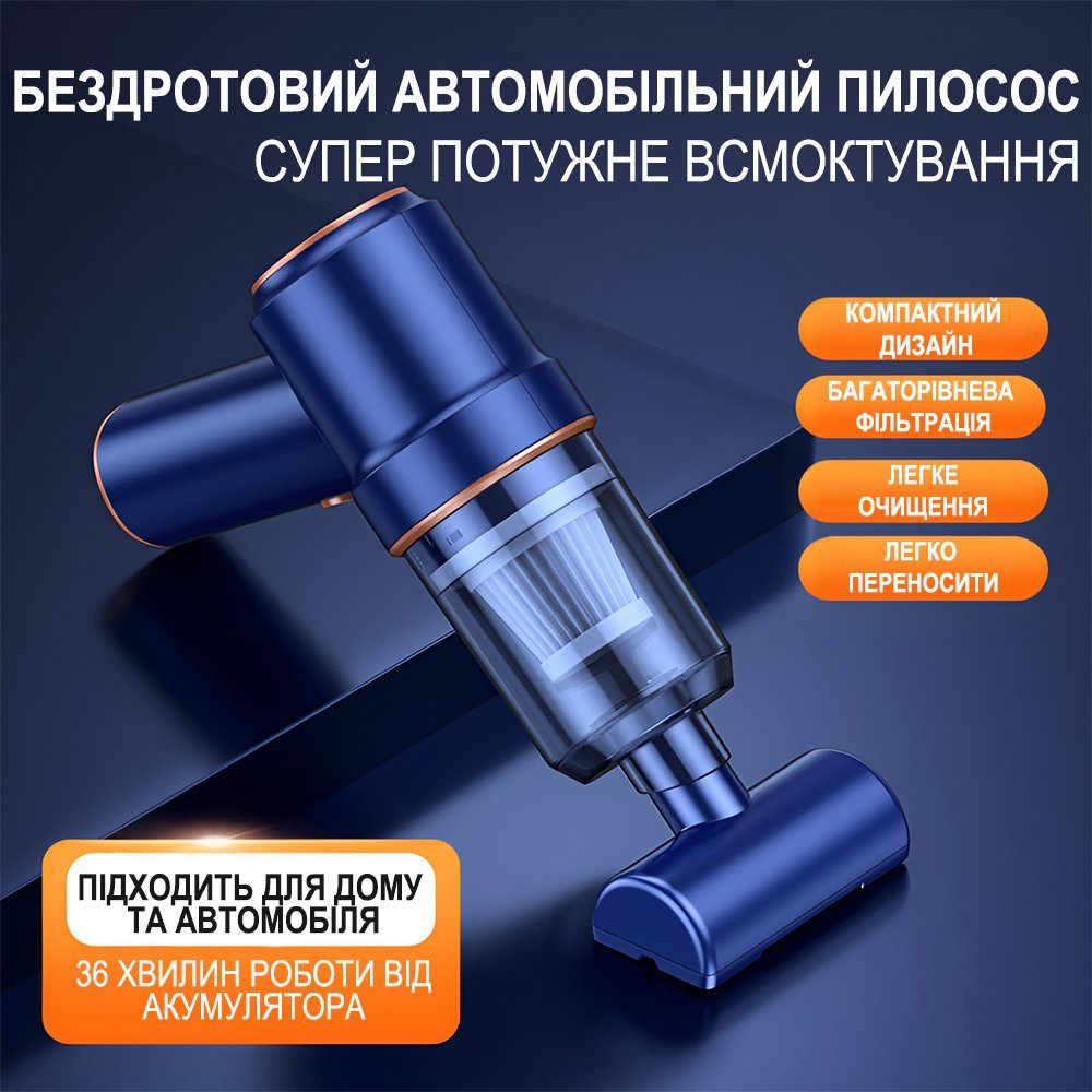 Портативний акумуляторний пилосос - компресор 2в1 Addap PAD-02, для продувки пилу та очищення клавіатури, комп'ютера, побутової техніки, синій 2