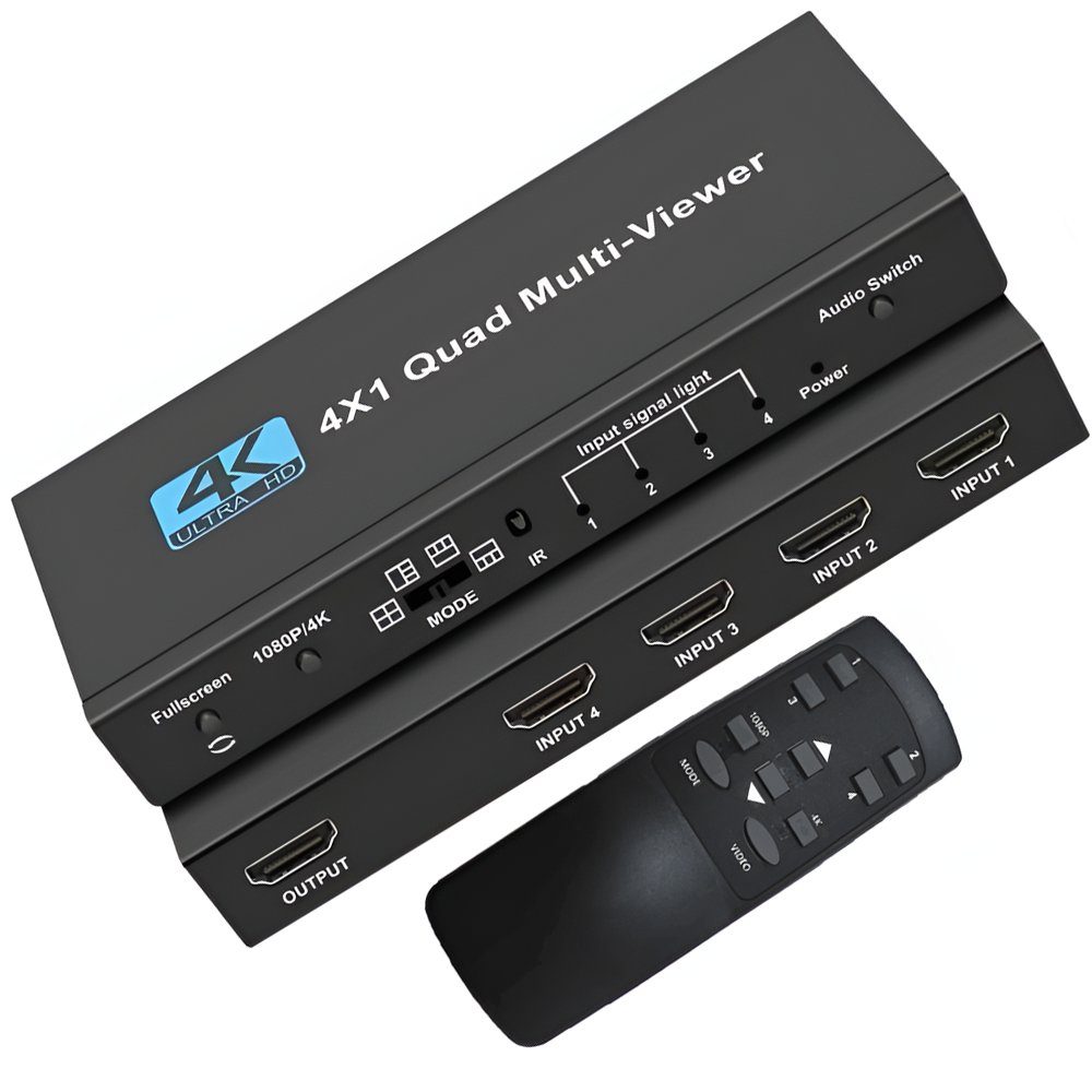 HDMI спліттер для 4 джерел відео на 1 екран Addap HVS-13, мультиекранний 4K HDMI комутатор з Quad View, black
