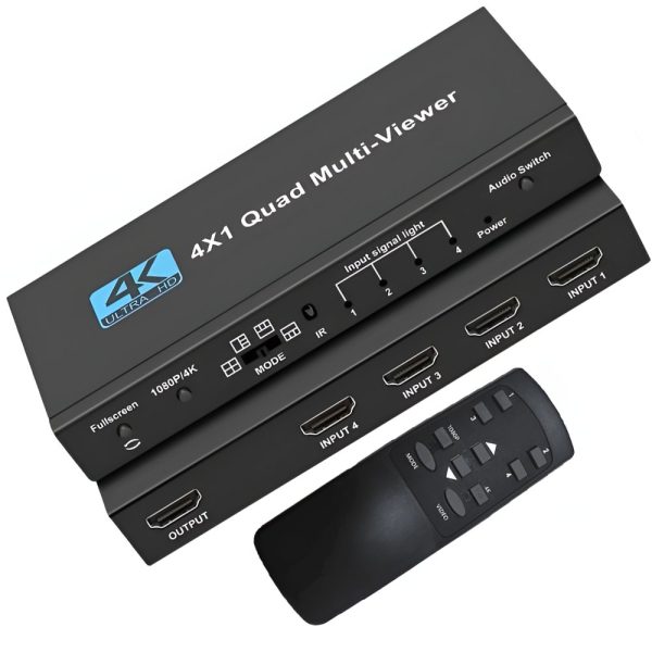 HDMI спліттер для 4 джерел відео на 1 екран Addap HVS-13, мультиекранний 4K HDMI комутатор з Quad View, black