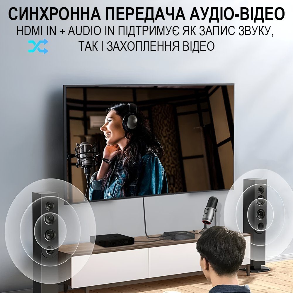 Зовнішня карта відеозахоплення Addap VCC-07, для запису та оцифрування відео, FPV-дронів, стримінгу, USB 3.0, HDMI 4K, 60fps 5