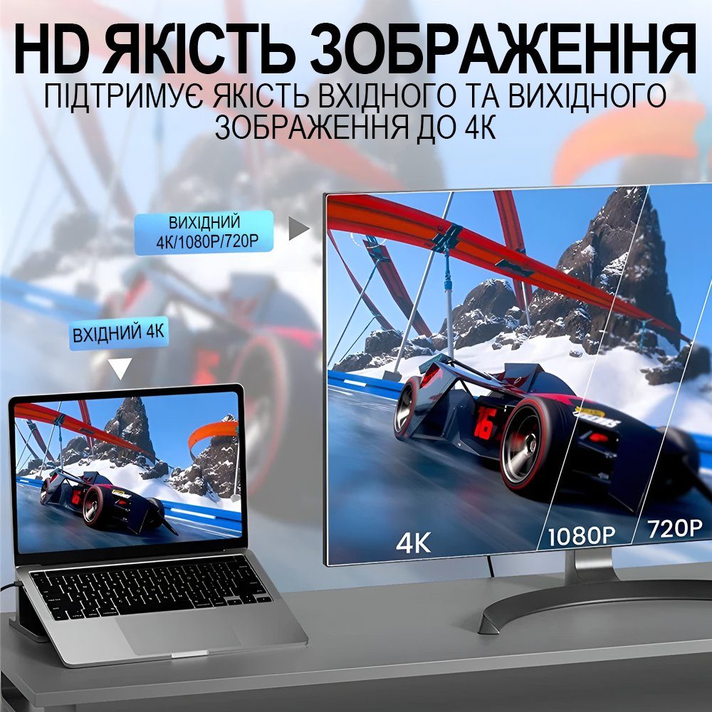 Зовнішня карта відеозахоплення Addap VCC-07, для запису та оцифрування відео, FPV-дронів, стримінгу, USB 3.0, HDMI 4K, 60fps 4