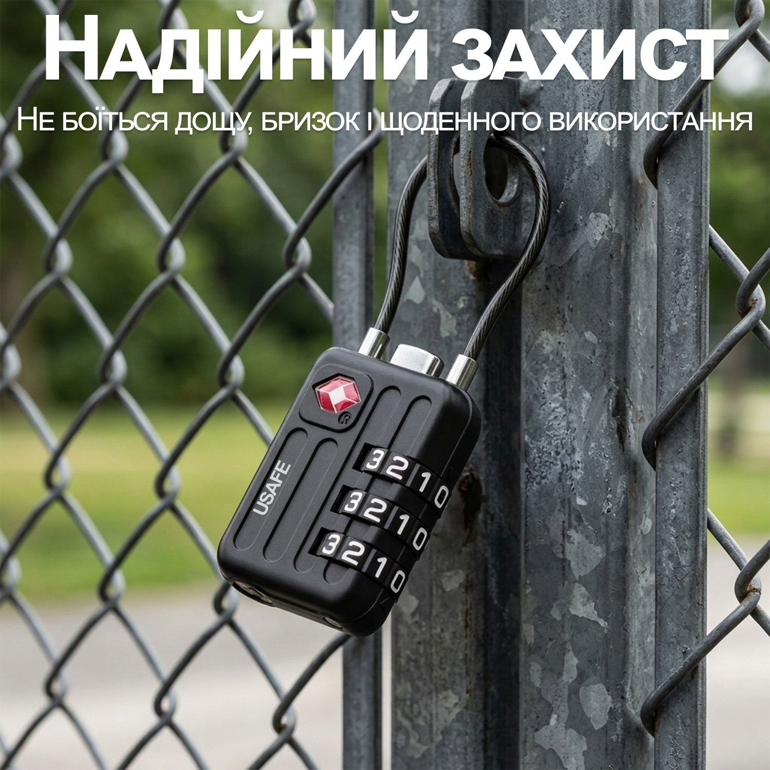 Замок підвісний для багажу з гнучким тросом USafe CP-06-TSA, зі змінним 3-значним кодом та підтримкою TSA ключа 7