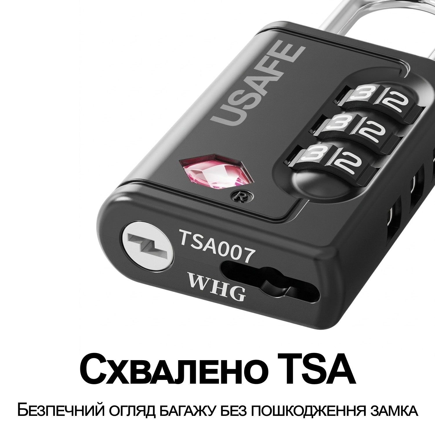 Підвісний замок для багажу з гнучким тросом USafe CP-05-TSA, зі змінним 3-значним кодом та підтримкою TSA ключа 9