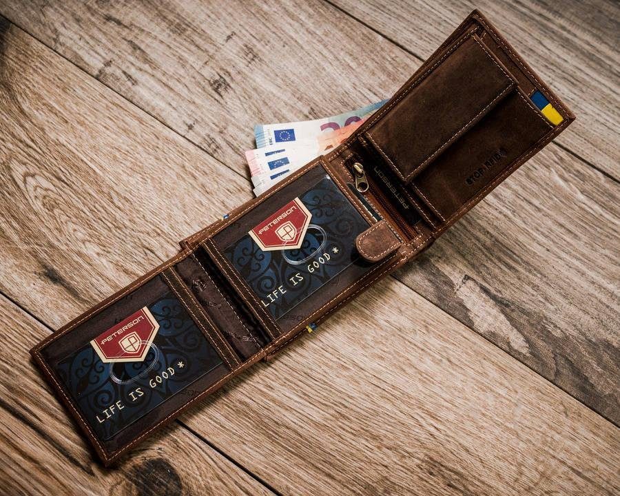 Чоловіче шкіряне портмоне коричневе Peterson в подарунковій упаковці 8