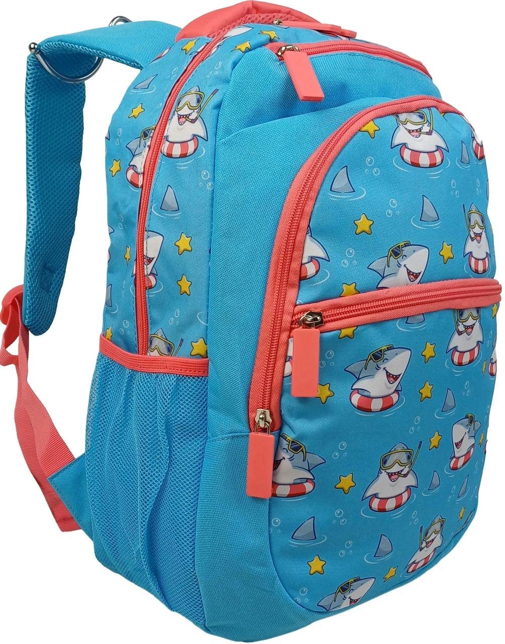 Шкільний рюкзак 19L Riciclo Schulrucksack блакитний з акулами 2