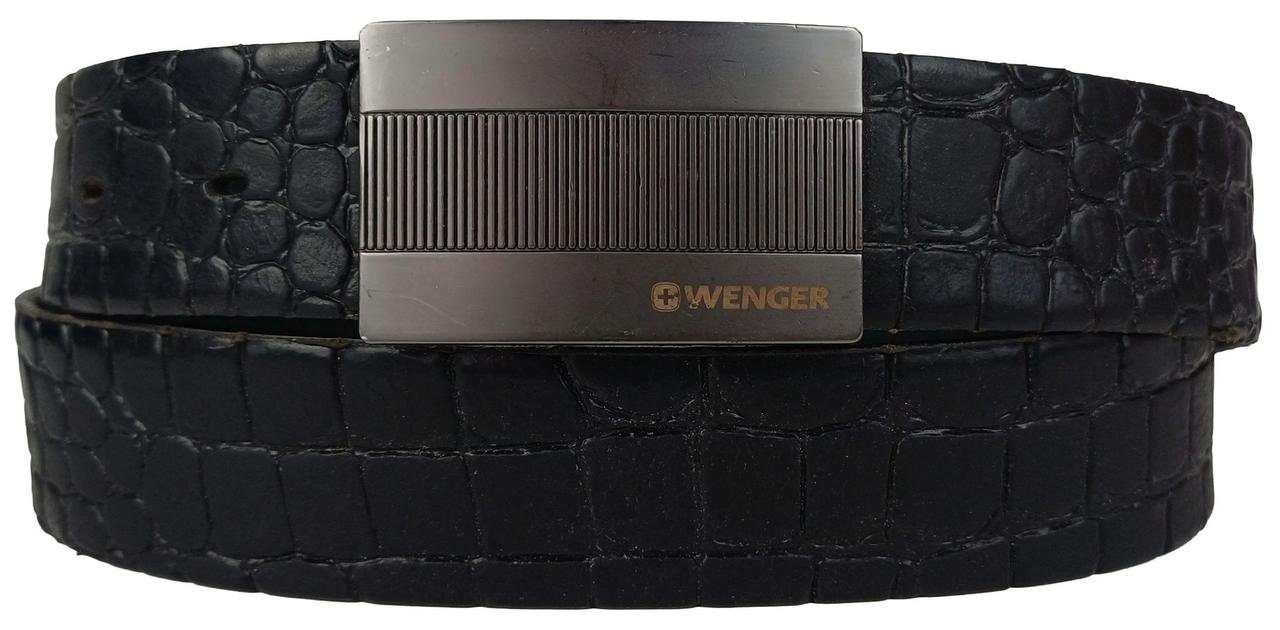 Чоловічий шкіряний ремінь під крокодила для штанів Wenger чорний