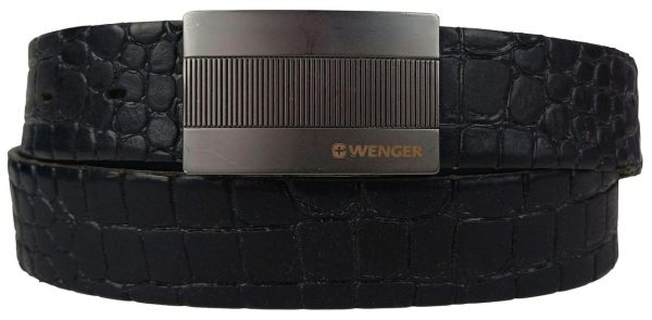 Чоловічий шкіряний ремінь під крокодила для штанів Wenger чорний